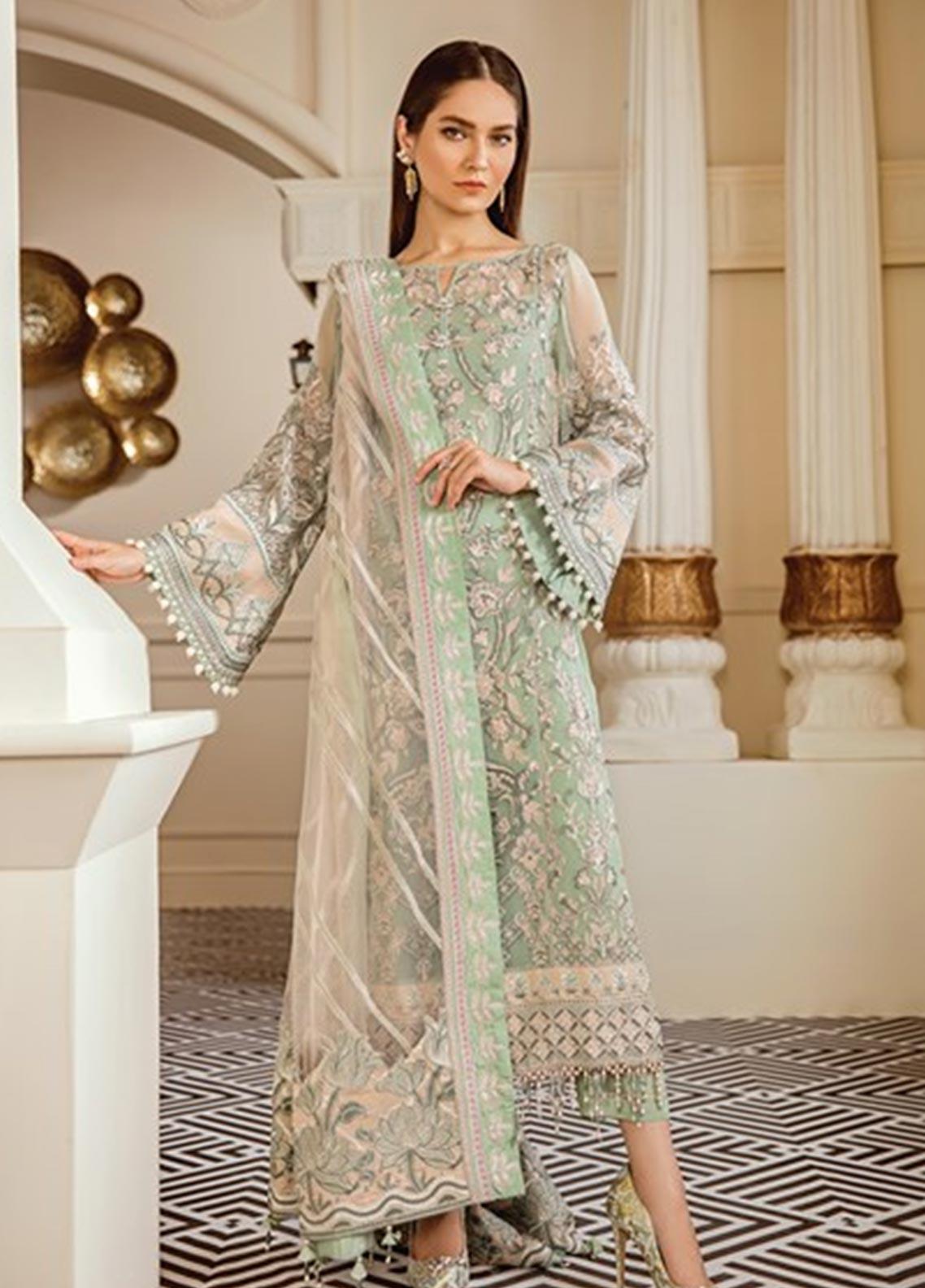 Baroque Embroidered Chiffon Stitched Piece by 05 Azz Blossoms 3 TEA MINT – BQ19-C6 Suit