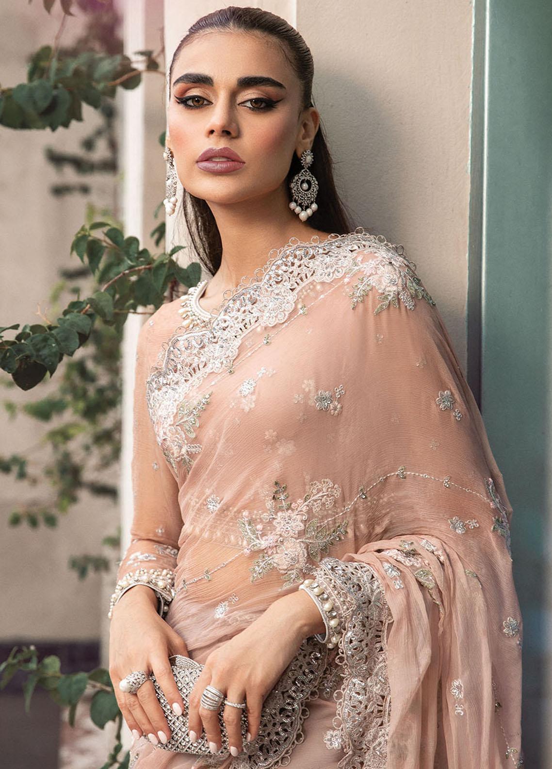 Maria b 2025 rose gold saree