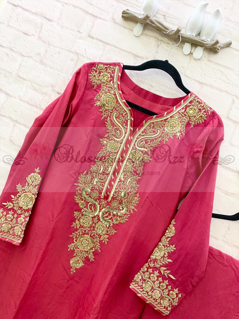 Pure Raw Silk Handwork Outfit - Blossoms by Azz